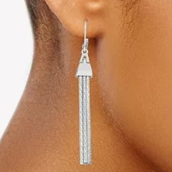 NAPIER Glamorous Silver Sparkling Linear Tassel Chain Earrings**NEW! - Picture 3 of 3